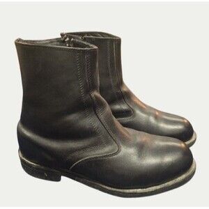 VTG Iron Age Men's Leather Work Boots Steel Toe Black Slip Zip Size 12D USA MADE